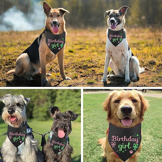 Dog Birthday Bandana Girl, Triangle Dogs Bandanas Dog Party Supplies Pink Girls Birthdays Gift Plaid Bibs Scarf Adjustable Accessories for Small Medium Large Puppy Pet