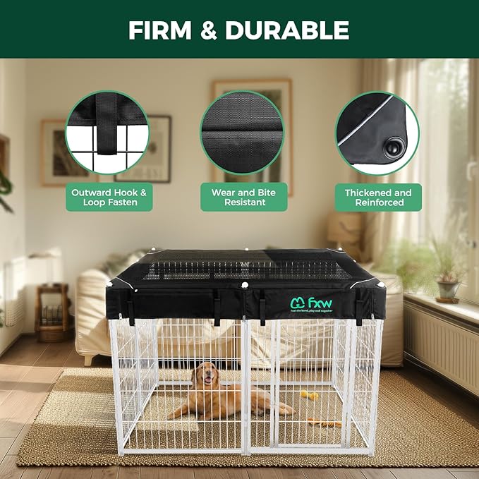 FXW Homeplus Unleashed Indoor Dog Playpen - Stress-Free and Safe Play, Heavy Duty 40 Inch 8 Panels with Playpen Cover for Medium and Large Dogs, White│Patented