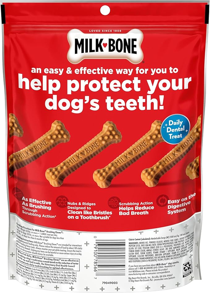 Milk-Bone Original Brushing Chews, 6 Large Daily Dental Dog Treats (Pack of 5) Scrubbing Action Helps Clean Teeth