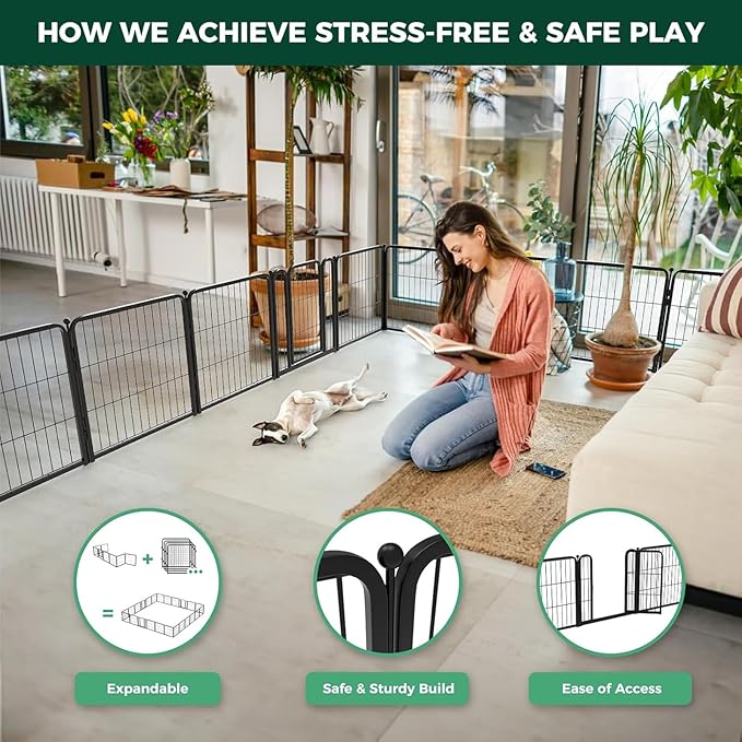 FXW Homeplus Unleashed Indoor Dog Playpen - Stress-Free and Safe Play, Heavy Duty 24 Inch 16 Panels Dog Pen for Puppy and Small Dogs, Black│Patented