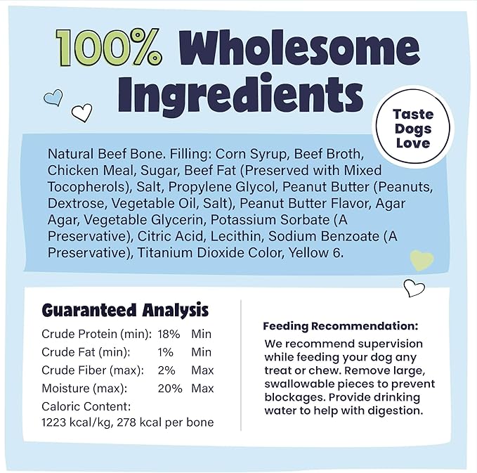 Pawstruck Large 5-6" Filled Dog Bones, Peanut Butter Flavor - Made in USA, Long Lasting Stuffed Femur for Aggressive Chewers, Dental Treat - Pack of 3, Packaging May Vary