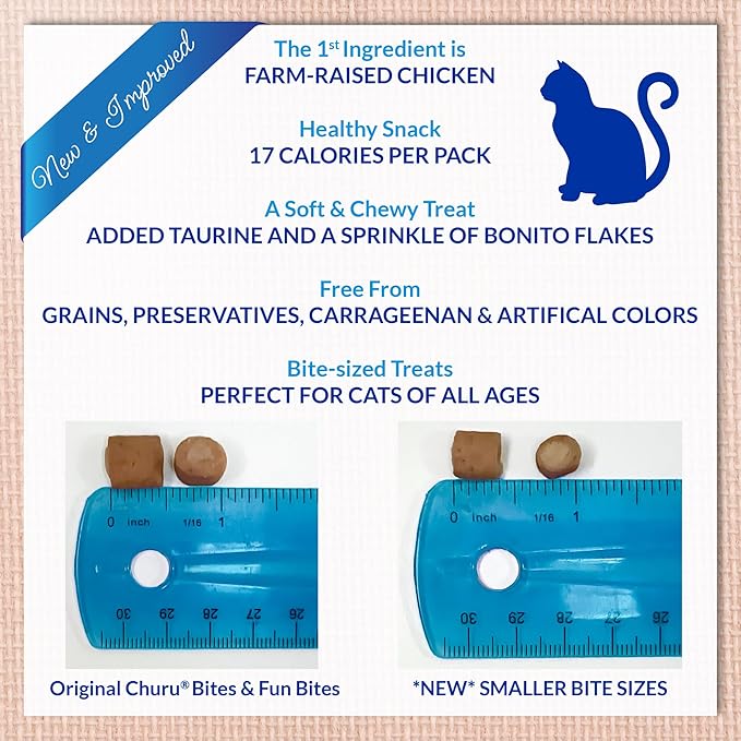 INABA Churu Fun Bites for Cats, Soft & Chewy Cat Treats with Taurine, 0.42 Ounces Each Tetra, 18 Tetras (3 per Bag), Tuna Recipe