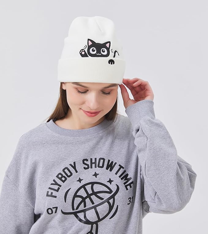 Cat Beanie Hats for Women Cute Cat Lovers Gifts Women's Winter Animal Knitted Hats for Girls