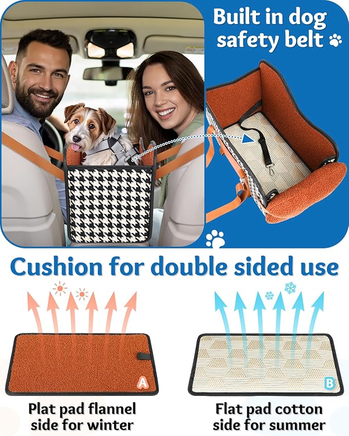 Center Console Dog Car Seat, Pet Car Seat, Armrest Middle Console Booster Travel Carrier for Small Dogs and Cats(Brown)