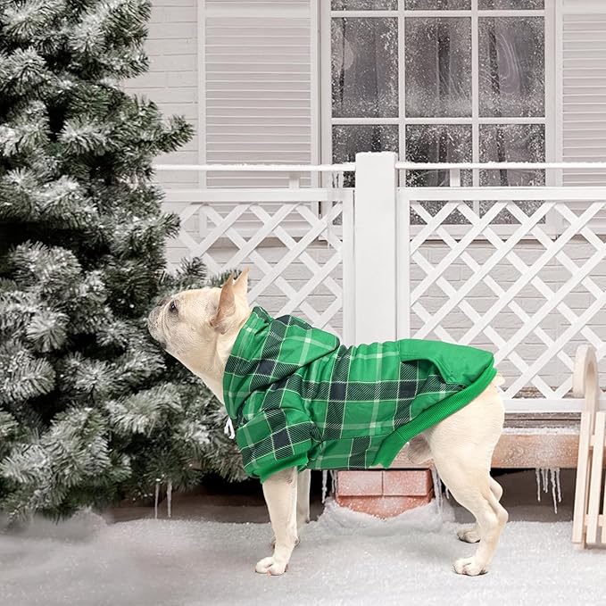 KOOLTAIL Plaid Dog Hoodie for Small Medium Large Dogs - Pet Clothes Sweater with Hat and Pocket for Cold Weather Winter, Warm Soft Dog Hooded Sweatshirt Coat Outfit for Puppy Cats Girls Boys Green XL