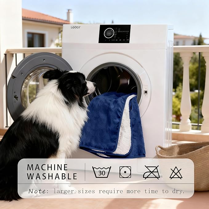 Smiry Waterproof Dog Bed Blanket, Leakproof Pet Throw Blanket for Bed Couch Sofa, Reversible Sherpa Fleece Furniture Protector Cover for Small Medium Large Dogs Cats (Navy Blue, 32x40 inches)