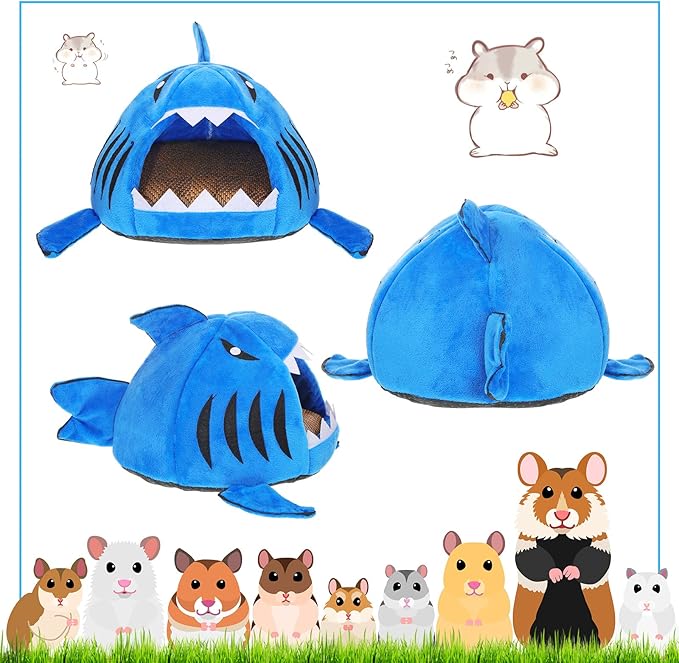 Jetec Shark Guinea Pig Bed Hideout Guinea Pig Animals Bed House Warm Small Hamster Nest Sleeping Mat Cushions Dutch Hamster Hedgehog Rat Chinchilla(Navy Blue)