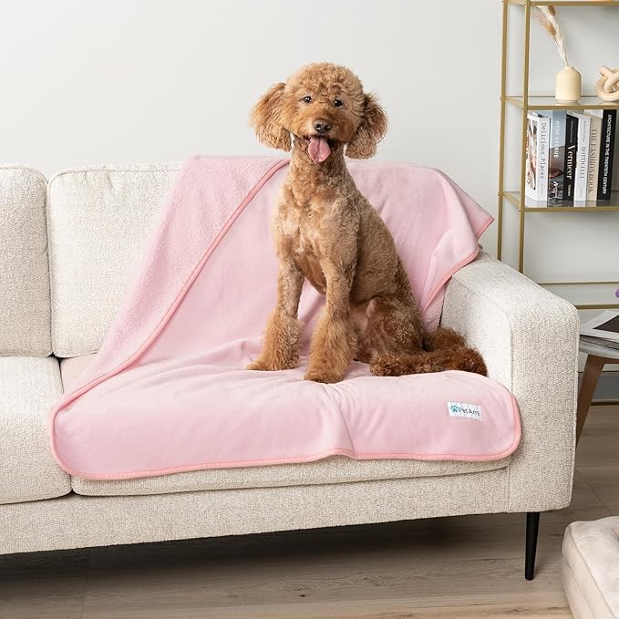 PetAmi Waterproof Dog Blanket for Extra Large Dogs, Pee Proof Pet Blanket for Bed Couch, Reversible Water Proof Blanket for Puppy Indoor Cat, Soft Dog Crate Cover Washable, Queen 90x90 Pink