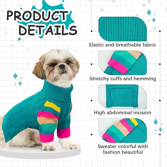 Dog Cold Sweater, Dog Sweaters Winter for Medium Dogs Girl Male, Turtleneck Warm Dogs Sweater Long Sleeve, Stretchy Christmas Doggie Sweaters Outdoor, Pet Knitwear Frenchie, Schnauzer(Green M)