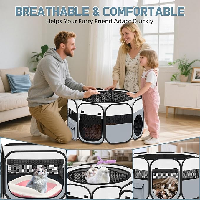 Portable Pet Cat Playpen, Foldable Dog Playpen for Indoor and Outdoor Use, Two in One Pet Playpen for Puppies Medium-Sized Dogs Kittens Travel Camping Use, Cat Tent & Houses