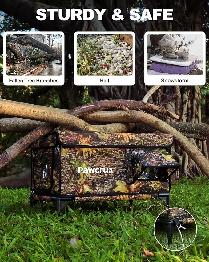 Weatherproof Heated Cat House for Outdoor in Winter, Heated Cat Bed Kitty Shelter with Cat Heating Pad, Insulated & Safe Escape Door, Warm House for Outside Stray Cat(Leaf Color, 17.6"x25.5"x17.9")