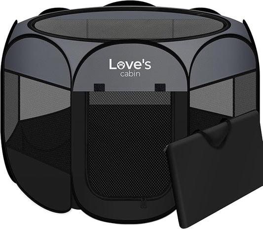 Love's cabin Pet Puppy Dog Playpen, Small Dog Tent Crates Cage Indoor/Outdoor, Portable Playpen for Cat, Foldable Pop Up Dog Kennel Playpen with Carring Case, Removable Zipper Top, Dark Grey