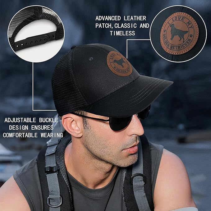 Dog Leather Patch Trucker Hat Gift - Adjustable Baseball Caps Dog Mesh Snapback Cap, Plastics Snapback Trucker Hats