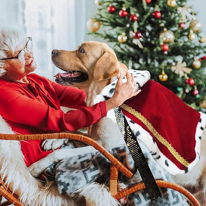Pet Cloak King Dog Cape Robe Cute Halloween Christmas Cat Costume Queen Clothes Lux Fur Royal Cape Prince Princess Outfit Birthday Dress Small Large Dog Halloween Costume (Crimson, Small)
