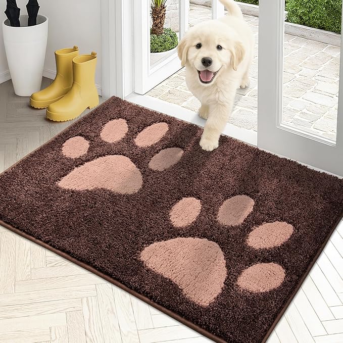 PURRUGS Dirt Trapping Door Mat 20" x 31.5", Non-Skid/Slip Machine Washable Microfiber Entryway Rug, Dog Doormat, Super Absorbent Welcome Mat for Muddy Wet Shoes and Paws, Brown
