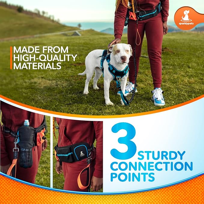 SparklyPets Active Waist Leash for Dog Walking Pack – Hands Free Dog Leash for Medium & Large Breeds – Complete Gear with Phone Holder, Detachable Poop Bag, Treat Pouch, and Bottle Holder