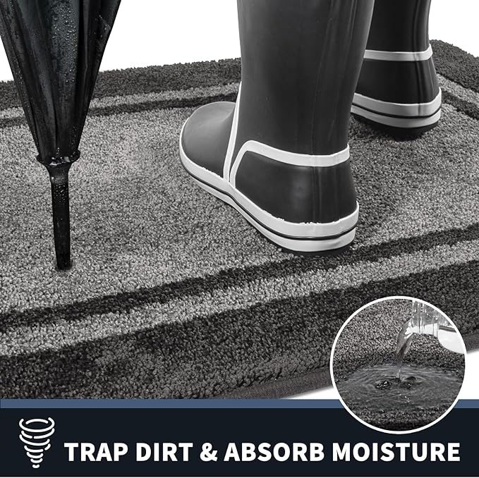 PURRUGS Dirt Trapping Door Mat 24" x 84", Non-Slip/Skid Machine Washable Entryway Rug, Shoes Scraper, Area Rug, Super Absorbent Welcome Mat for Muddy Wet Shoes and Paws, Light Grey & Dark Grey