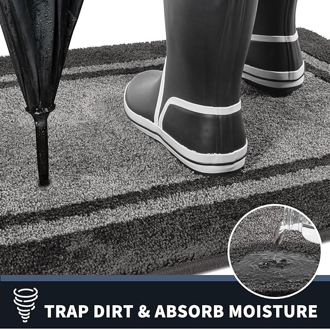 PURRUGS Dirt Trapping Door Mat 24" x 70", Non-Slip/Skid Machine Washable Entryway Rug, Shoes Scraper, Area Rug, Super Absorbent Welcome Mat for Muddy Wet Shoes and Paws, Light Grey & Dark Grey