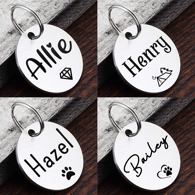 Ultra Joys Dog ID Tag, Custom Dog Tag Personalized Cat Tag, Pet ID Tag, Brushed Stainless Steel Round Silver Large