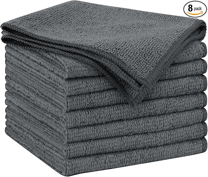 AIDEA Microfiber Cleaning Cloth Grey 8PK, Microfiber Towels for Cars, Premium Car Cloths, Dusting Cloth Lint Free Cleaning Rags for SUVs, House, Kitchen, Window, Workshops,11.5×11.5"