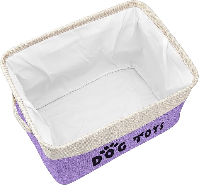 PET ARTIST Dog Toy Basket, Collapsible Dog Toy Bin Box with Comfortable Handles, Large Pet Toy Storage Basket Organizer for Accessories, Toys, Coat & Clothing, Blanket & Leash, Purple, 15"x11"x9"
