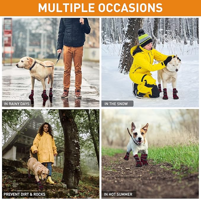 Dog Shoes for Large Dogs Winter Snow Dog Booties with Adjustable Straps Rugged Anti-Slip Sole Paw - Sports Running Hiking Pet Dog Boots Protectors Comfortable Fit for Medium Large Dog (XL, Orange)