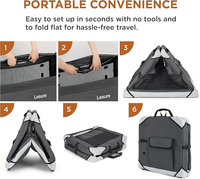 Lesure Collapsible Dog Crate - Portable Travel Kennel for Small Dog, 4-Door Pet Crate with Mesh Windows, Indoor & Outdoor, Charcoal Gray