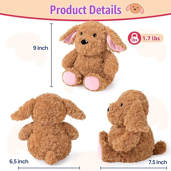 Ditucu Original Golden Retriever Microwavable Weighted Stuffed Animal Heated Dog Plush for Warmth Comfort Period Cramps Pain Plushies Toys Gifts for Kids Adults Dark Brown 9 inch