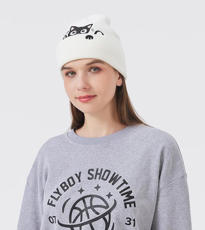 Cat Beanie Hats for Women Cute Cat Lovers Gifts Women's Winter Animal Knitted Hats for Girls