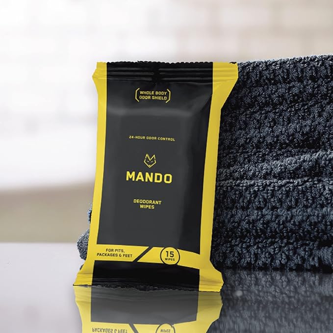 Mando Deodorant Wipes - 24 Hour Odor Control - Aluminum Free, Baking Soda Free, Skin Safe (15 Count (Pack of 3)