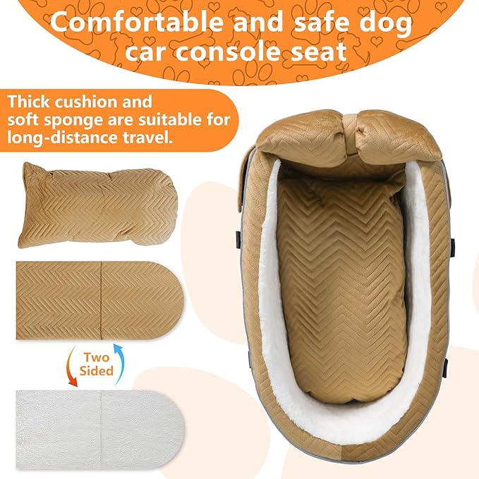 Dog Car Seat for Small Dogs Adjustable Portable Center Console Dog Car Seat Removable Cat Booster Cars Seats - Safety Belt with Cushion Anti-Collapse for Puppy Kitten Up to 15 Lbs