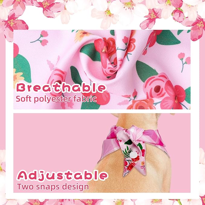 PAWCHIE Spring Dog Bandanas Small Reversible Styles Pet Triangle Scarf Bibs - Adjustable with Two Snaps - Kerchief Set Accessories for Dogs, Puppy, Cats