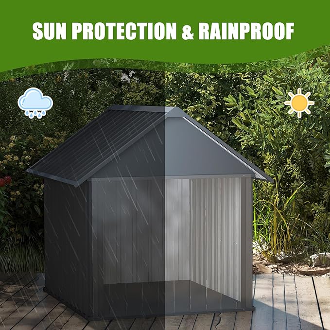 Erinnyees 45" Dog House Outdoor with Door Curtain and Weatherproof Puppy Shelter, Anti-Chewing Iron Frame, Sturdy and Long-Lasting Dog Tent for Medium Large Dogs