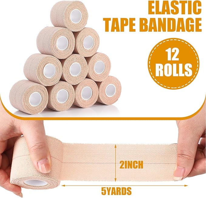 Geiserailie 12 Rolls 2 Inches Elastic Tape Adhesive Elastic Tape Self Adhesive Bandage Wrap Flexible Stretch Bandages for Sports Ankle, Knee and Wrist Sprains Animal Pets, 5 Yards
