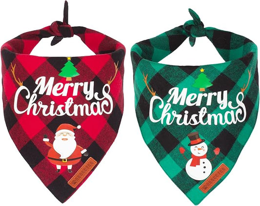 ADOGGYGO 2 Pack Dog Bandana Christmas Classic Plaid Pet Scarf Triangle Bibs Kerchief Merry Christmas Santa Snowman Bandana for Large X-Large Dogs Pets (X-Large)