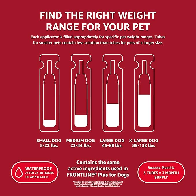 Amazon Basics Flea and Tick Topical Treatment for X-Large Dogs (89-132 Pounds), 3 Count, Packaging May Vary