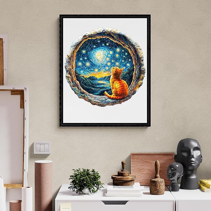 Jigfoxy Wooden Puzzles for Adults, Starry Night Wood Puzzles Adult, Unique Animal Shape Wooden Jigsaw Puzzles for Adults, Birthday Gifts for Puzzle Lovers, Family, Friend (M-11.4 * 11.2in-190pcs)