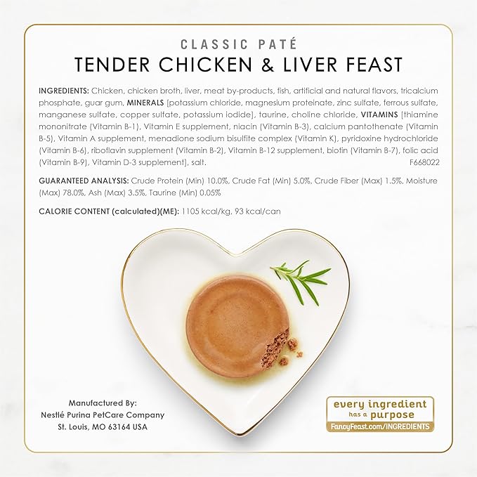 Purina Fancy Feast Chicken and Beef Classic Pate Collection Grain Free Wet Cat Food Variety Pack - (Pack of 24) 3 Oz. Pull-Top Cans