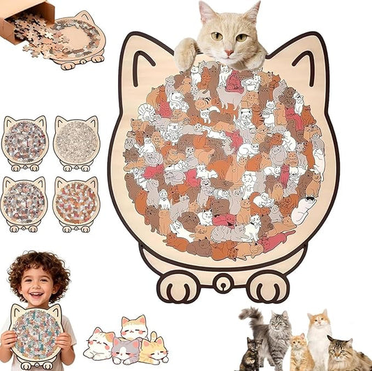 135-Piece Cat Shaped Wooden Jigsaw Puzzle - Mailard/Macaron/Wooden/Morandi-Colored Wood Puzzle, Cute Animal Cats Wood Puzzles Gift for C-at Lovers Home & Relaxation (Maillard)