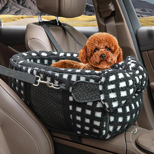 Dog Car Seat for Small Dogs, Center Console Dog Car Seat, Comfortable Pet CarSeat, Portable Pet Booster Seats with Safety Belt and Soft Cushion, Puppy CarSeats for Dogs & Cats Under 15 lbs