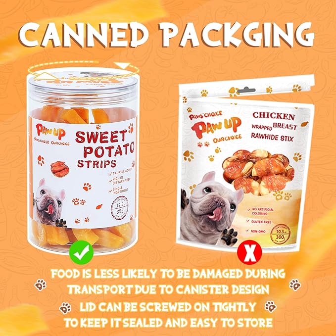 PAWUP Sweet Potatoes Strips Dog Treats - Single Ingredient Soft Chews w/Taurine, Chewy Sticks for Small & Medium Dogs, Easy to Digest, 12.5oz
