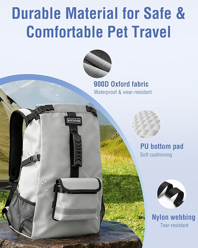 Dog Backpack for Small & Medium Dogs - Adjustable Pet Carrier for Travel & Hiking, Hands-Free Puppy Backpack with Storage Pockets, Breathable Mesh, Reflective Strips & Non-Slip Handle