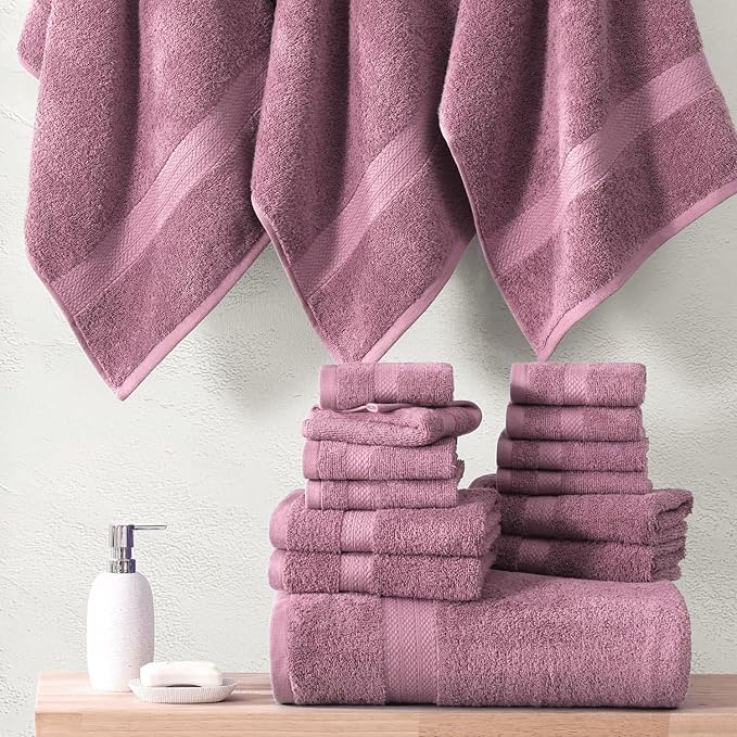 LANE LINEN 100% Mercerized Cotton Bathroom Towel Set - 6 Pcs - Ring Spun, Fluffy, Soft & Highly Absorbent - 2 Bath, 2 Washcloths, 2 Hand Towels - Avaialable in Wide Variety of Colours - Wishful Mauve