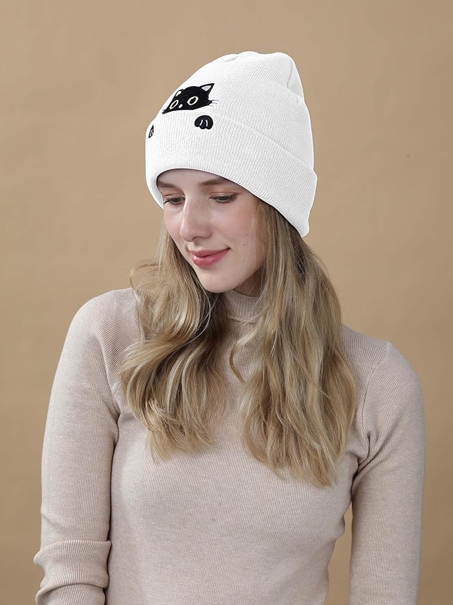 Cat Hat Beanie for Lovers - Cute Women's Embroidery Themed Gifts for Mom - Funny Novelty Trendy Stuff