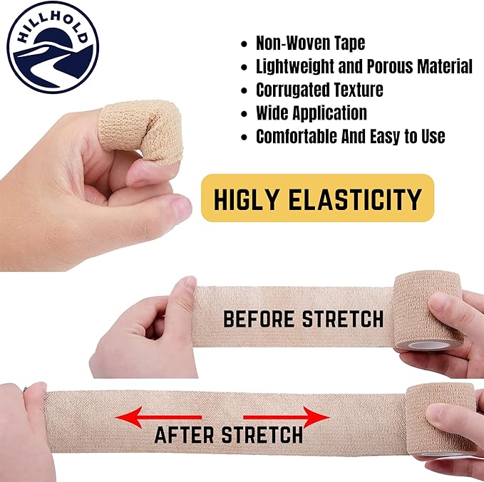 2 Inch - 24 Rolls Self Adhesive Bandage Wrap Vet Wrap for Dogs - Wrap Tape Athletic Cohesive Bandage for Sports Injury, Strain, Knee&Wrist, Ankle Sprains. First Aid Non-Woven Bandages