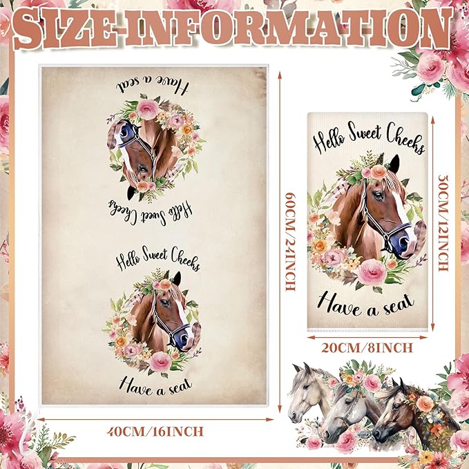 TecUnite 6 Pcs Horse Kitchen Towels Set Funny Floral Tea Towels Gifts for Horse Lovers Dish Towels Decorative Horse Hand Towel for Bathroom Cleaning Drying Tasks Women Mom Housewarming Gifts Decor