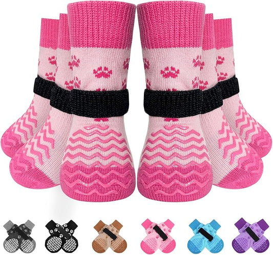 EXPAWLORER 6Pcs Anti Slip Dog Socks to Prevent Licking Paws, Dog Shoes for Winter, Double Sides Dog Boots & Paw Protectors Booties for Hardwood Floors with Grippers Small Medium Large Senior Dogs, S