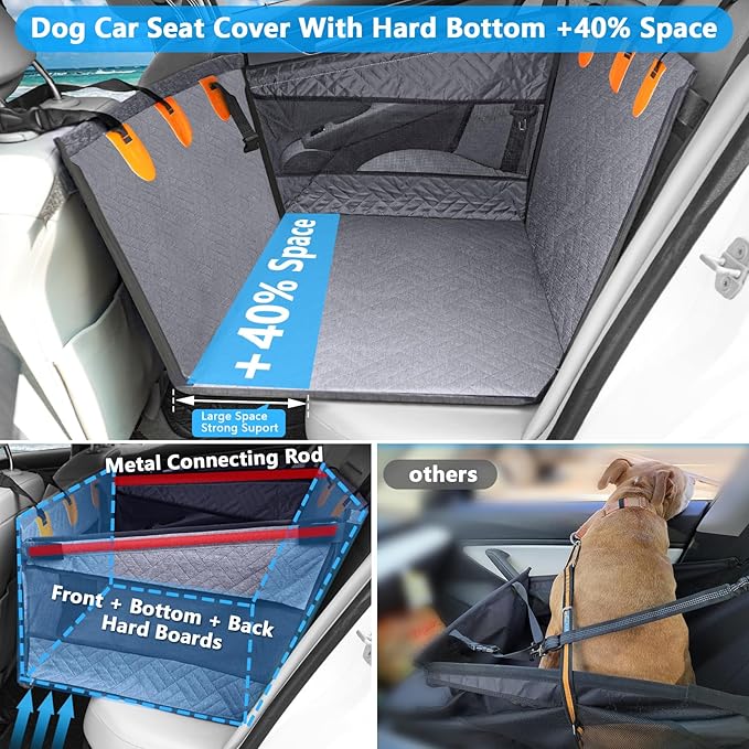Dog Car Seat for Large Medium Dogs, Hard Bottom Back Seat Extender for Dogs with Soft Removable Blanket, Non-Slip Dog Car Hammock Turn into Soft Pet Travel Bed,Pet Seat for Car SUV Truck(Grey)
