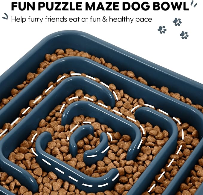 TOBYTO Slow Feeder Dog Bowls for Large Medium Breed, Anti-Choking Pet Slow Feeding Food Bowl, Non Slip Maze Puzzle Dog Feeder Bowl Prevent Bloating,Dark Blue