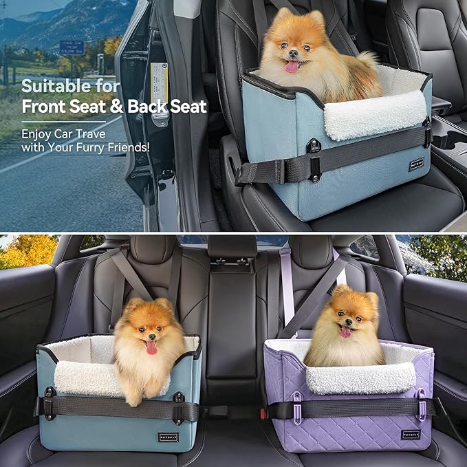 PETSFIT Dog Car Seats for Small Dogs – Patented Safety Buckles – Safety Tether – Foldable Travel Dog Booster Car Seat Reduces Anxiety & Road Trips – Stable Frame, Fits Front/Back Seat (Mint Green)